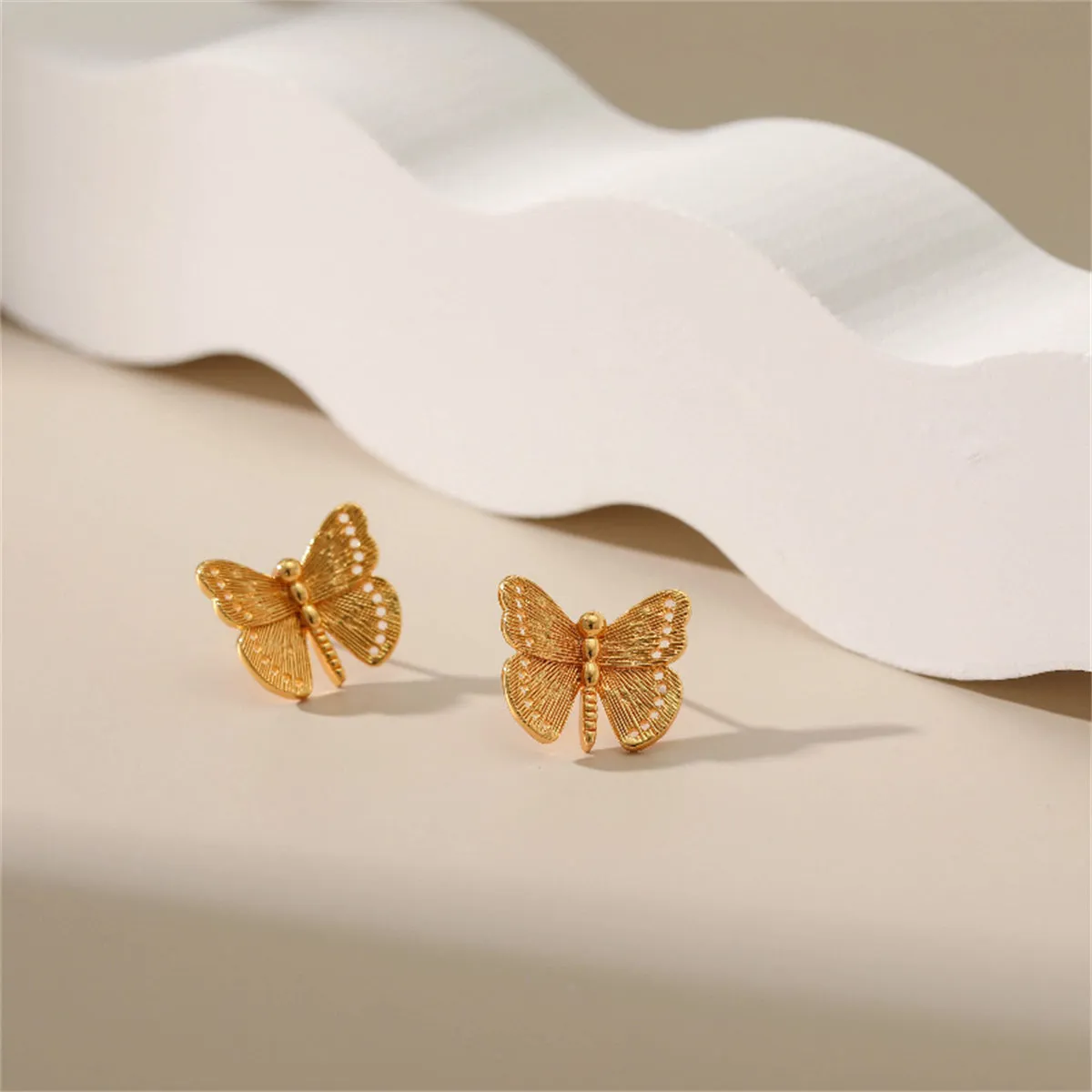 Cubic Zirconia & 18K Gold-Plated Butterfly Stud Earrings