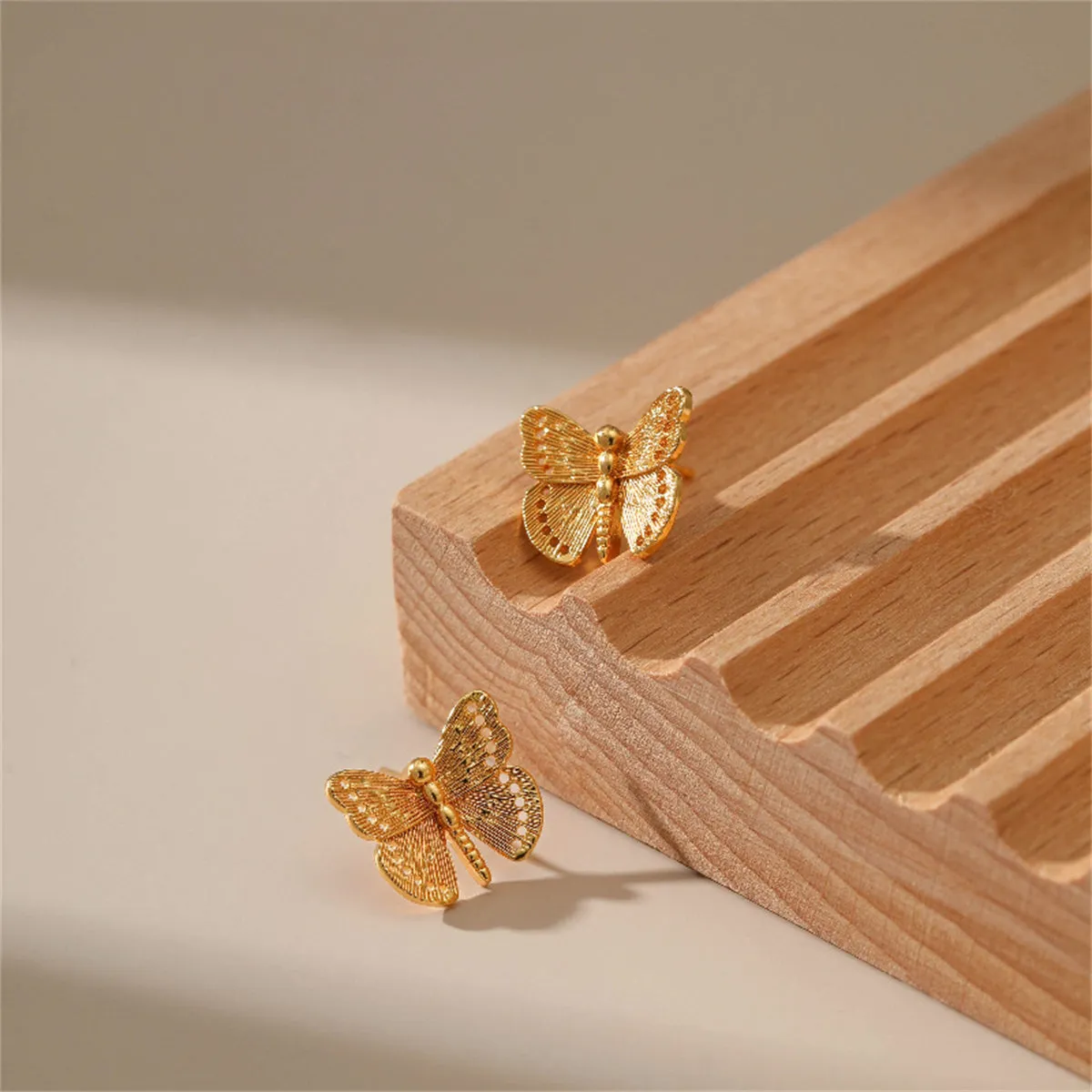 Cubic Zirconia & 18K Gold-Plated Butterfly Stud Earrings