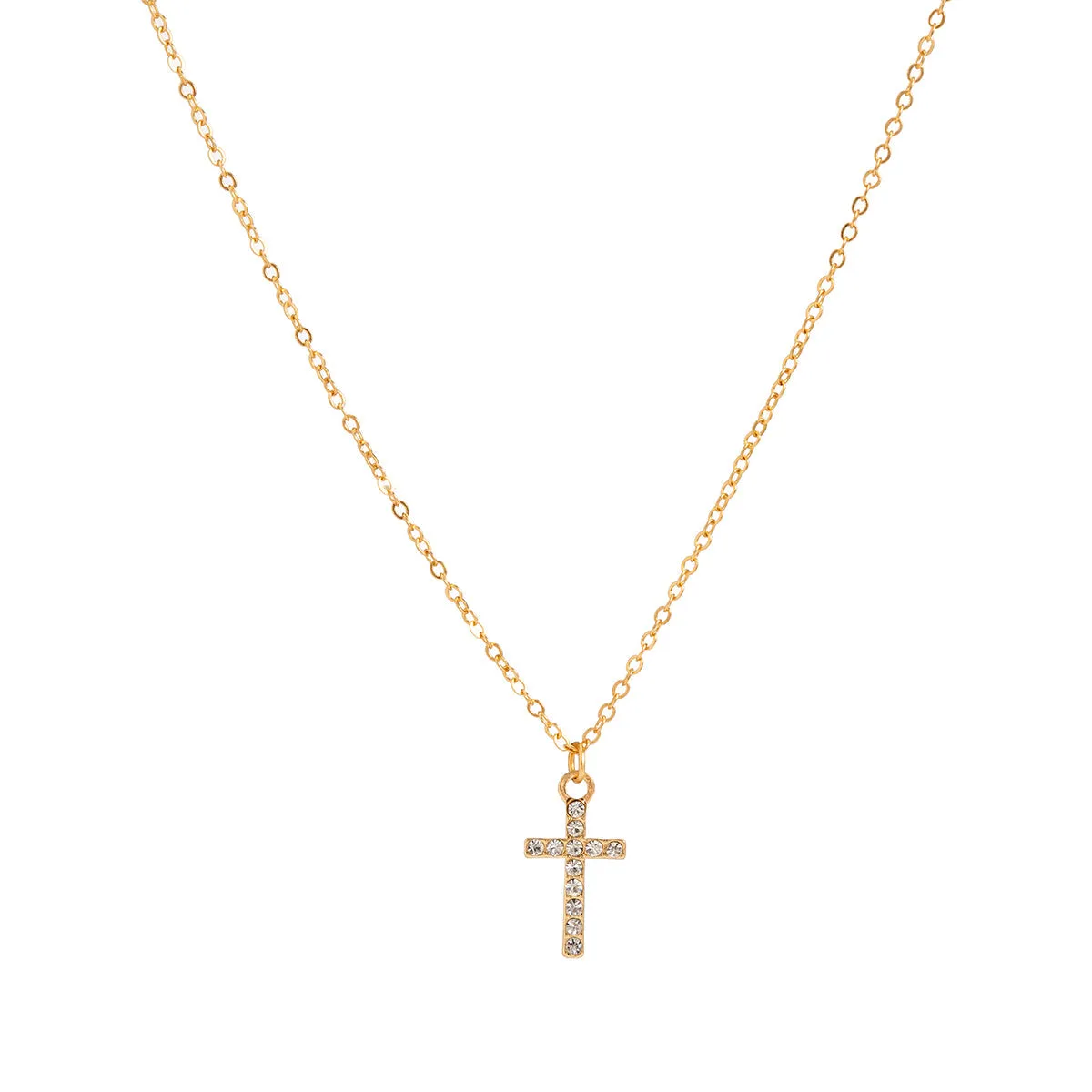 Cubic Zirconia & 18K Gold-Plated Cable Chain Cross Pendant Necklace