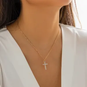 Cubic Zirconia & 18K Gold-Plated Cable Chain Cross Pendant Necklace