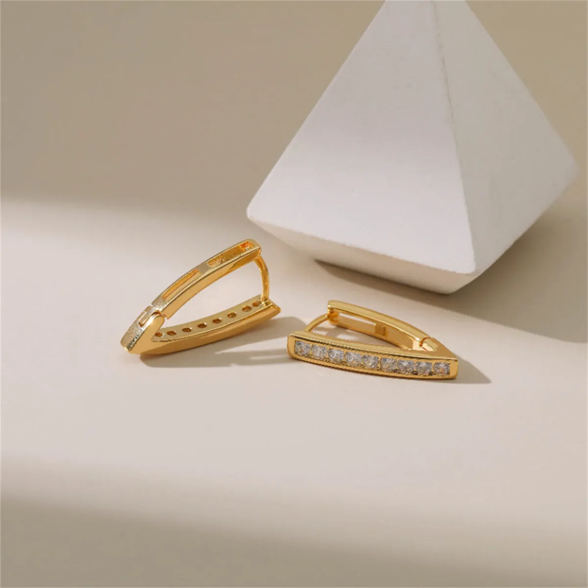 Cubic Zirconia & 18K Gold-Plated Channel-Set Pointed Hoop Earrings