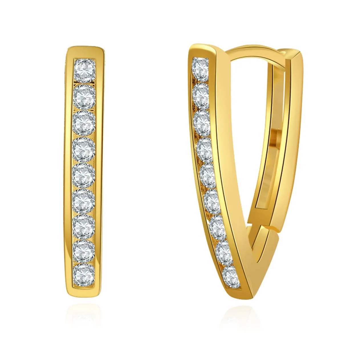 Cubic Zirconia & 18K Gold-Plated Channel-Set Pointed Hoop Earrings