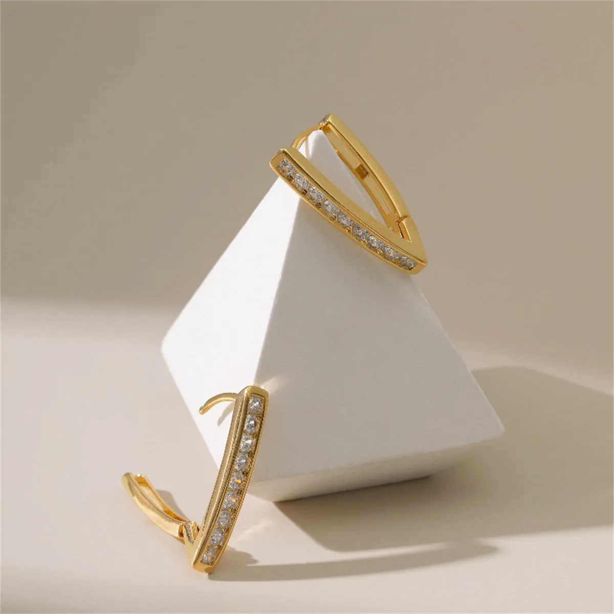 Cubic Zirconia & 18K Gold-Plated Channel-Set Pointed Hoop Earrings