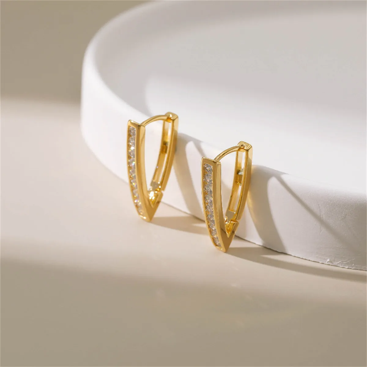 Cubic Zirconia & 18K Gold-Plated Channel-Set Pointed Hoop Earrings