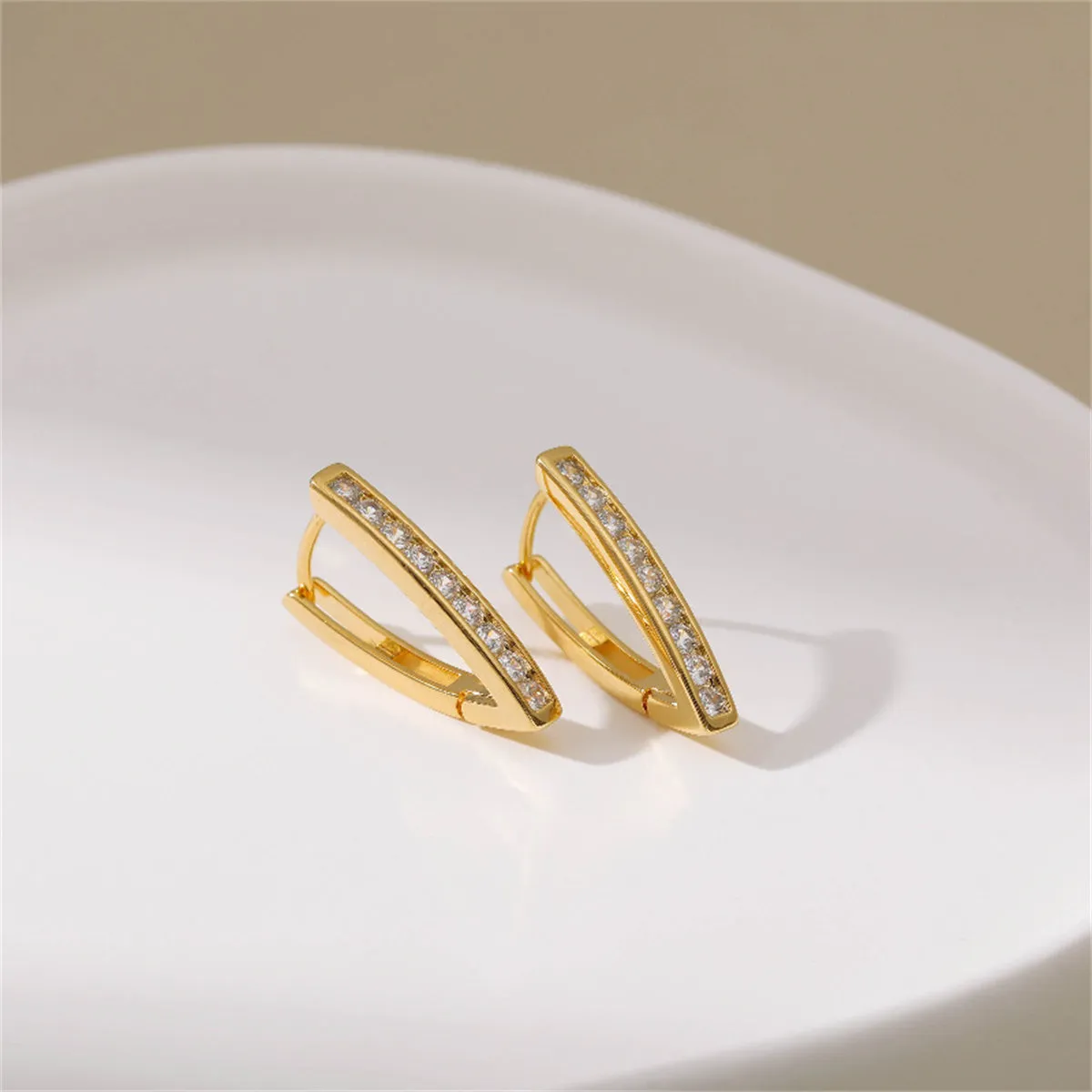 Cubic Zirconia & 18K Gold-Plated Channel-Set Pointed Hoop Earrings