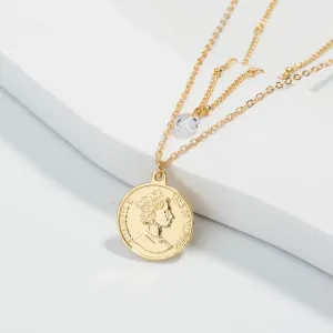 Cubic Zirconia & 18K Gold-Plated Coin Layered Necklace