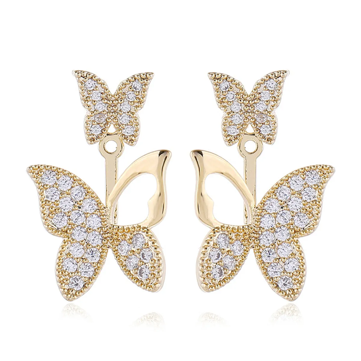 Cubic Zirconia & 18K Gold-Plated Cutout Butterfly Ear Jackets