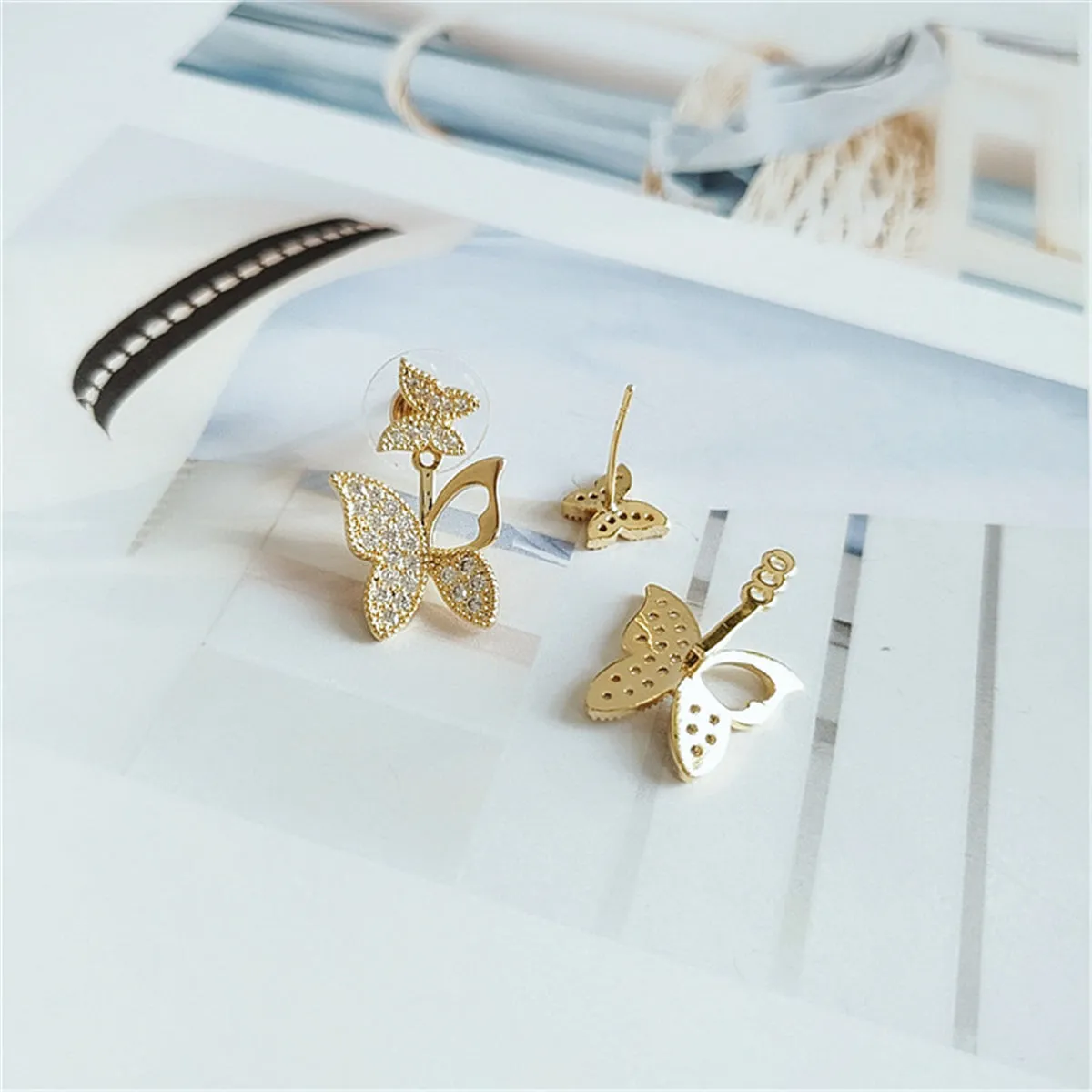 Cubic Zirconia & 18K Gold-Plated Cutout Butterfly Ear Jackets