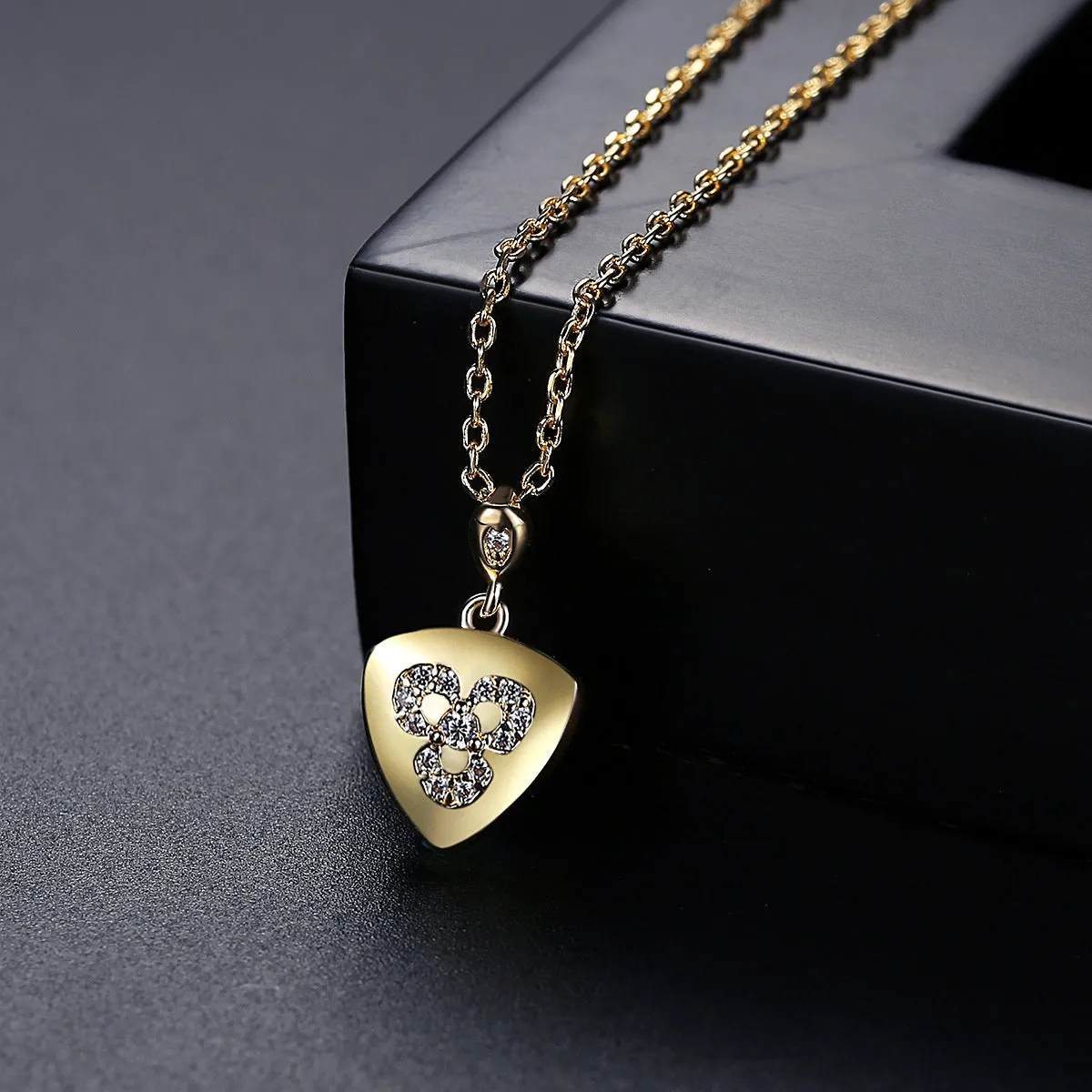 Cubic Zirconia & 18K Gold-Plated Flower Shield Pendant Necklace