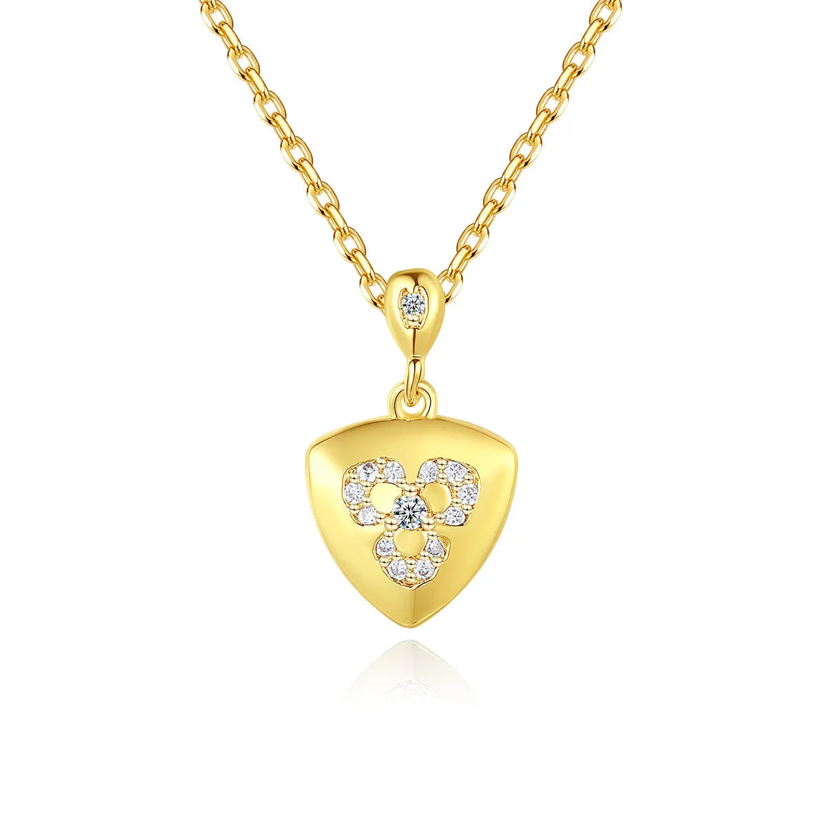 Cubic Zirconia & 18K Gold-Plated Flower Shield Pendant Necklace
