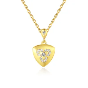 Cubic Zirconia & 18K Gold-Plated Flower Shield Pendant Necklace