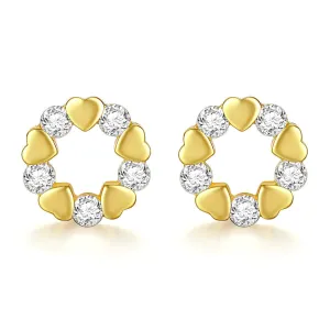 Cubic Zirconia & 18K Gold-Plated Heart Circle Stud Earrings