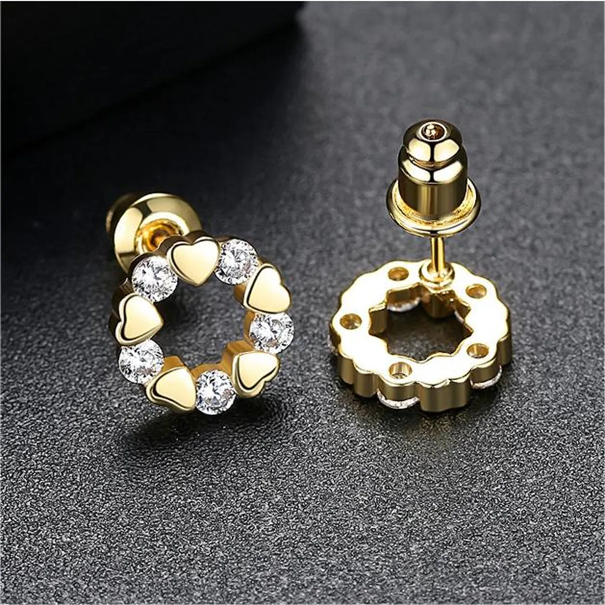 Cubic Zirconia & 18K Gold-Plated Heart Circle Stud Earrings