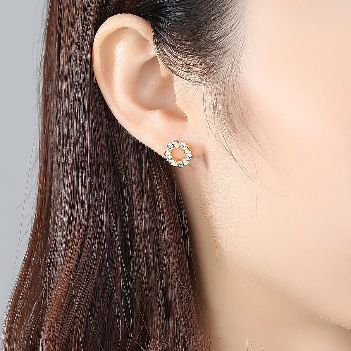 Cubic Zirconia & 18K Gold-Plated Heart Circle Stud Earrings
