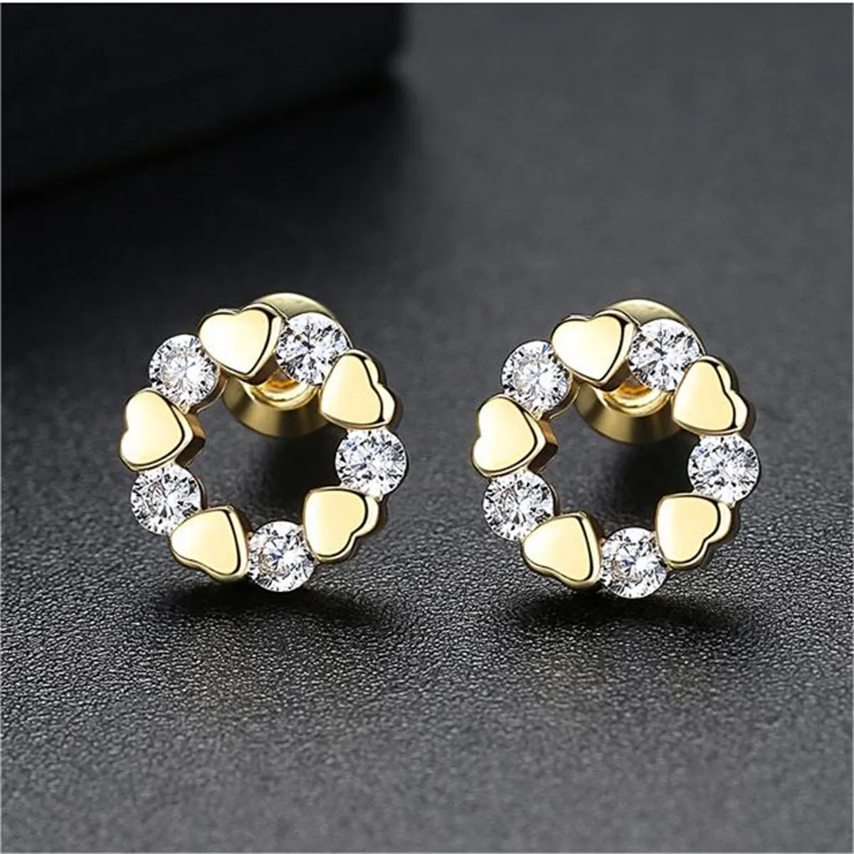 Cubic Zirconia & 18K Gold-Plated Heart Circle Stud Earrings