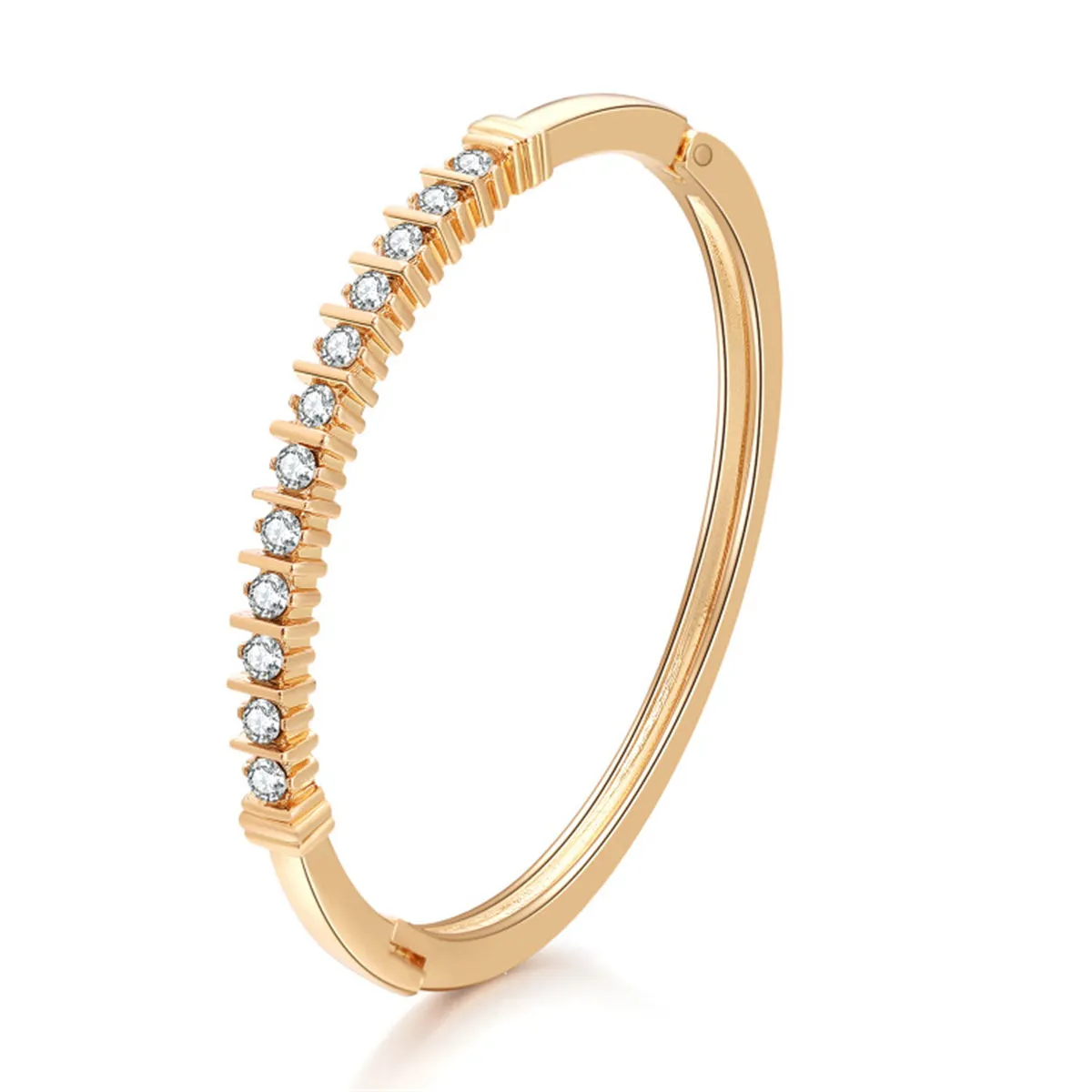 Cubic Zirconia & 18K Gold-Plated Hinged Bangle