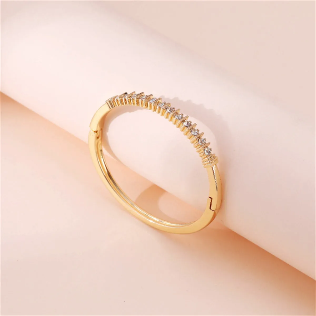 Cubic Zirconia & 18K Gold-Plated Hinged Bangle