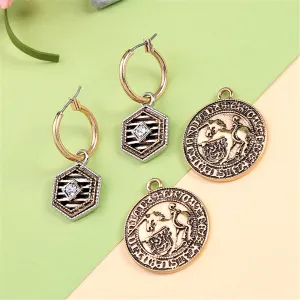Cubic Zirconia & 18K Gold-Plated Horse Hexagon Coin Drop Earrings