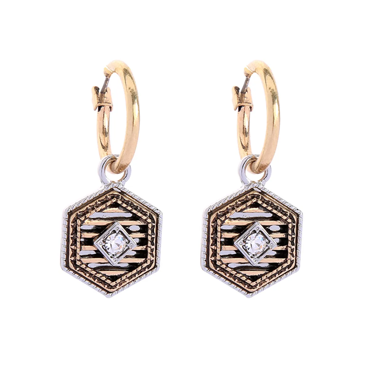 Cubic Zirconia & 18K Gold-Plated Horse Hexagon Coin Drop Earrings