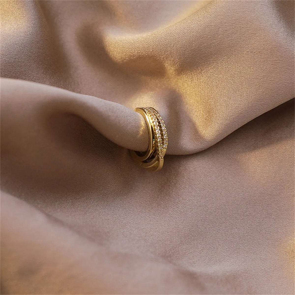 Cubic Zirconia & 18K Gold-Plated Layered Ear Cuff