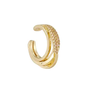 Cubic Zirconia & 18K Gold-Plated Layered Ear Cuff