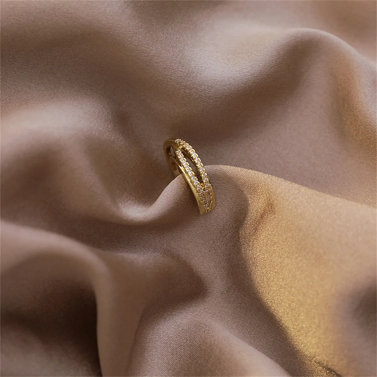 Cubic Zirconia & 18K Gold-Plated Layered Ear Cuff