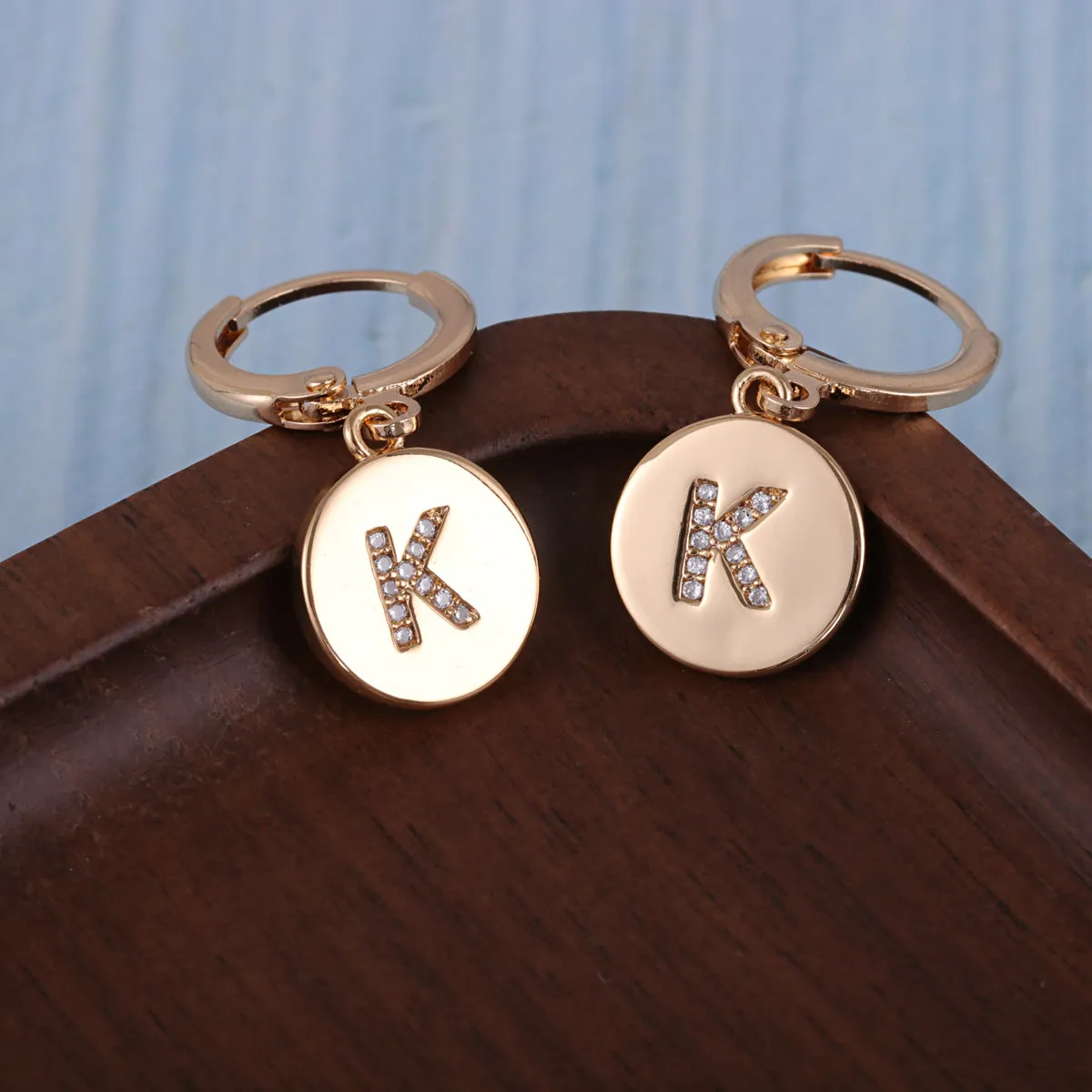 Cubic Zirconia & 18K Gold-Plated Letter K Cut Drop Earrings