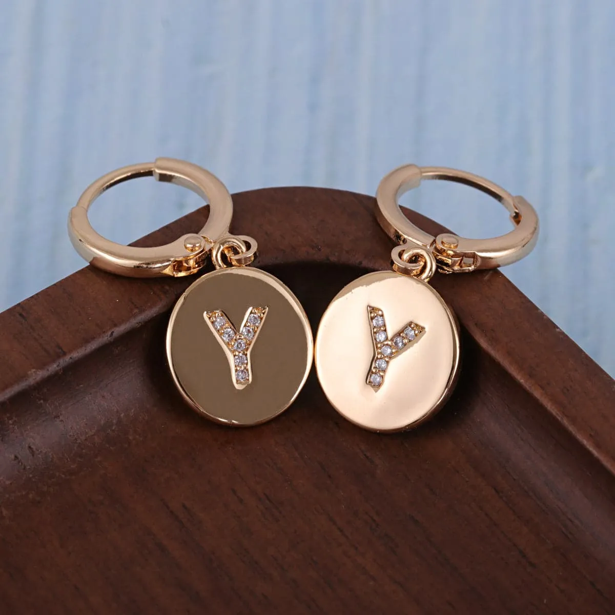 Cubic Zirconia & 18K Gold-Plated Letter Y Cut Drop Earrings