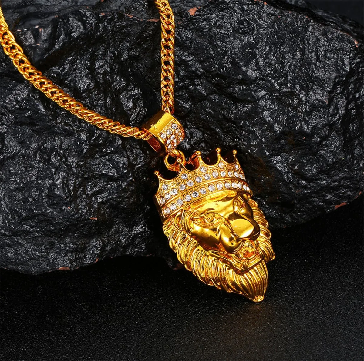 Cubic Zirconia & 18K Gold-Plated Lion's Head Pendant Necklace