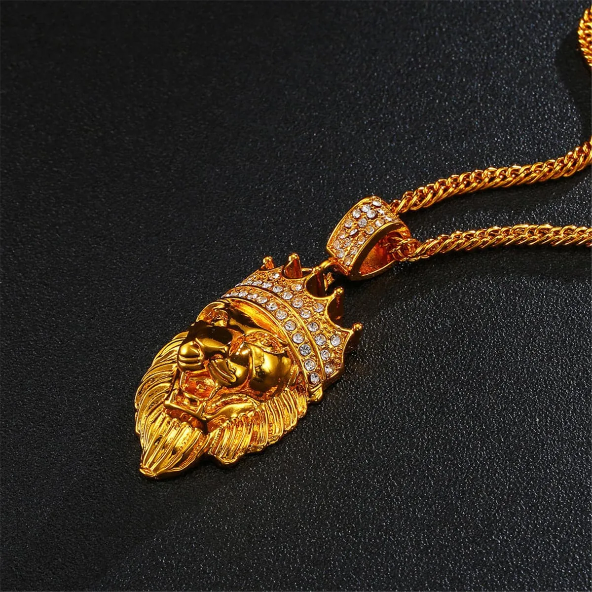 Cubic Zirconia & 18K Gold-Plated Lion's Head Pendant Necklace
