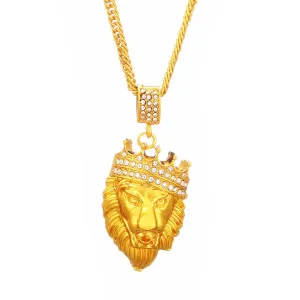 Cubic Zirconia & 18K Gold-Plated Lion's Head Pendant Necklace