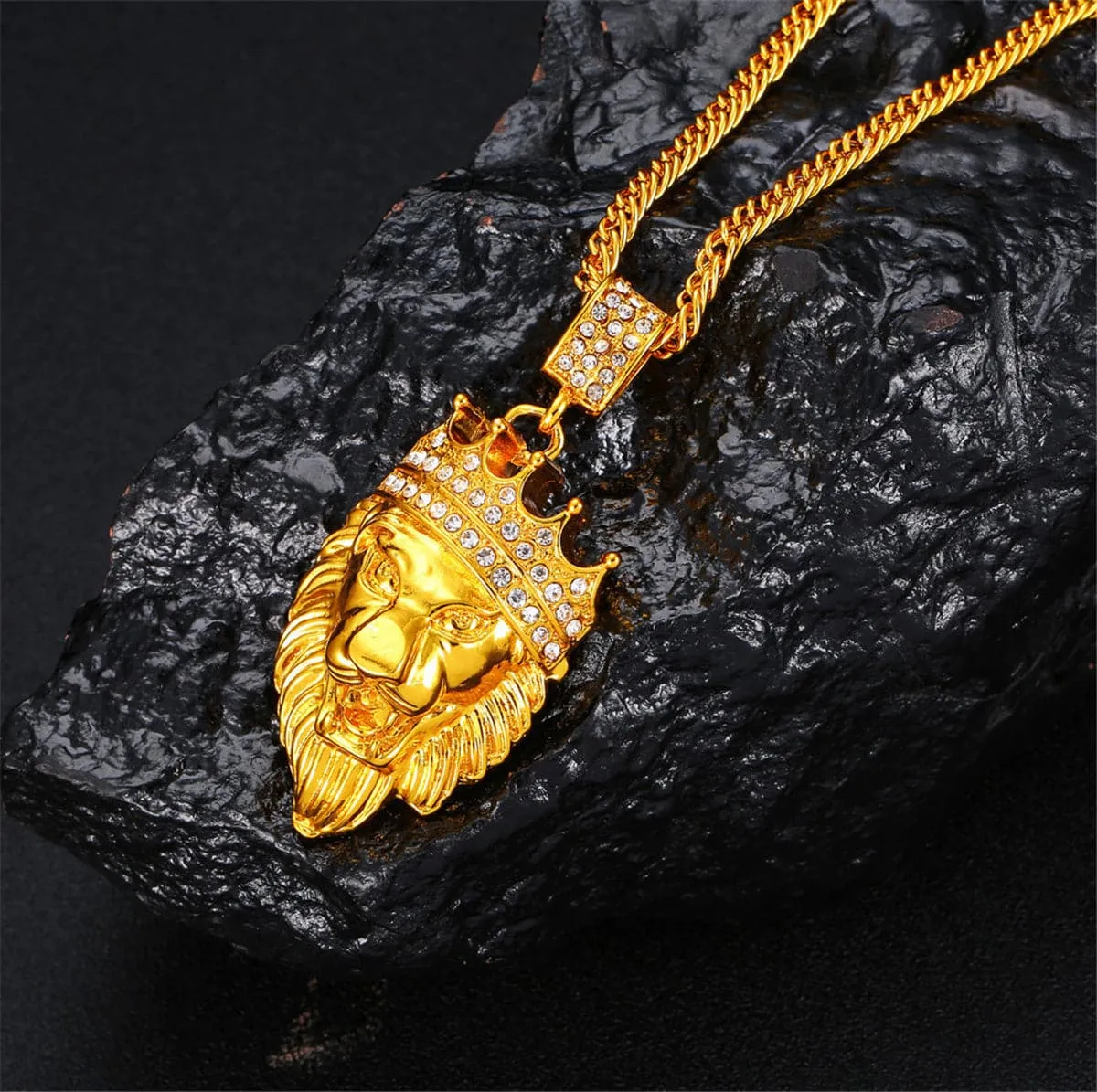 Cubic Zirconia & 18K Gold-Plated Lion's Head Pendant Necklace