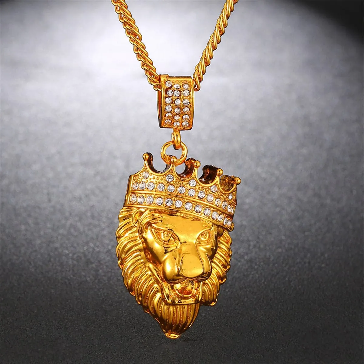 Cubic Zirconia & 18K Gold-Plated Lion's Head Pendant Necklace