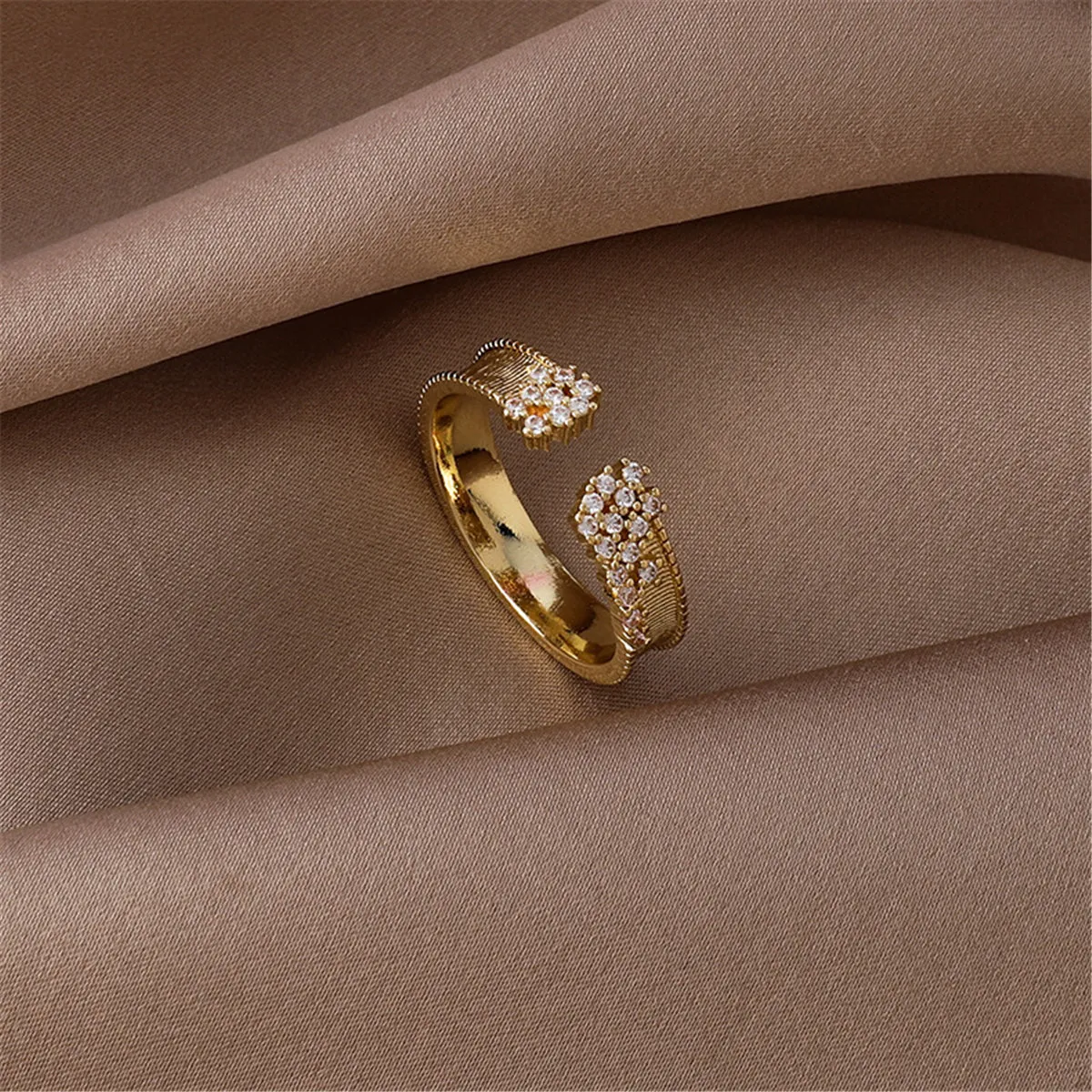 Cubic Zirconia & 18K Gold-Plated Milgrain Cluster Bypass Ring