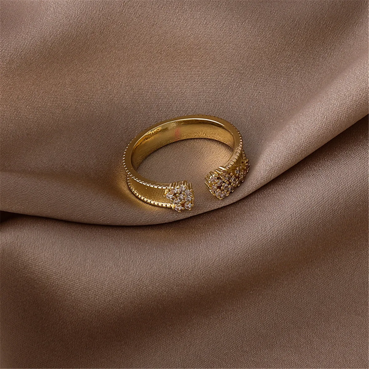 Cubic Zirconia & 18K Gold-Plated Milgrain Cluster Bypass Ring