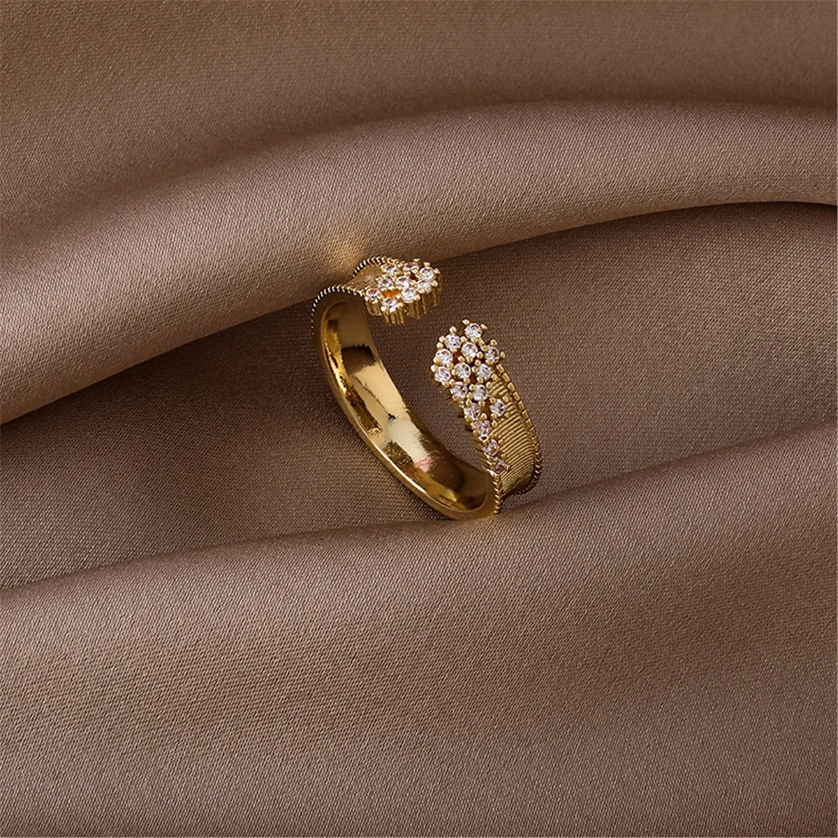 Cubic Zirconia & 18K Gold-Plated Milgrain Cluster Bypass Ring