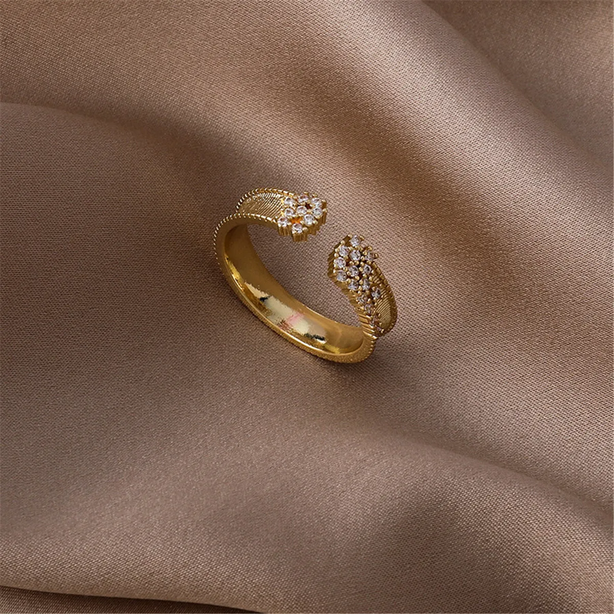 Cubic Zirconia & 18K Gold-Plated Milgrain Cluster Bypass Ring