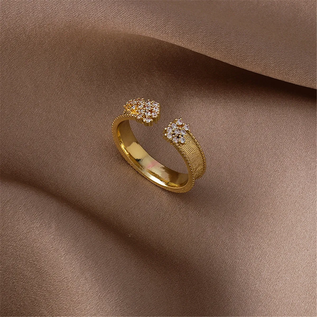 Cubic Zirconia & 18K Gold-Plated Milgrain Cluster Bypass Ring