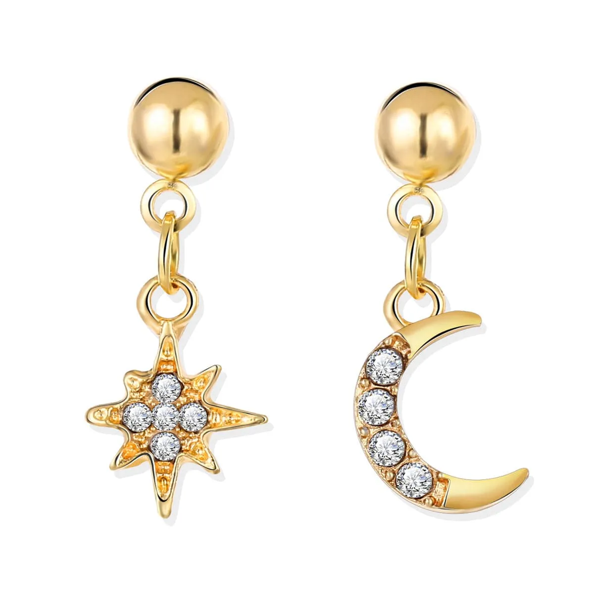 Cubic Zirconia & 18K Gold-Plated Moon & Star Drop Earrings Set