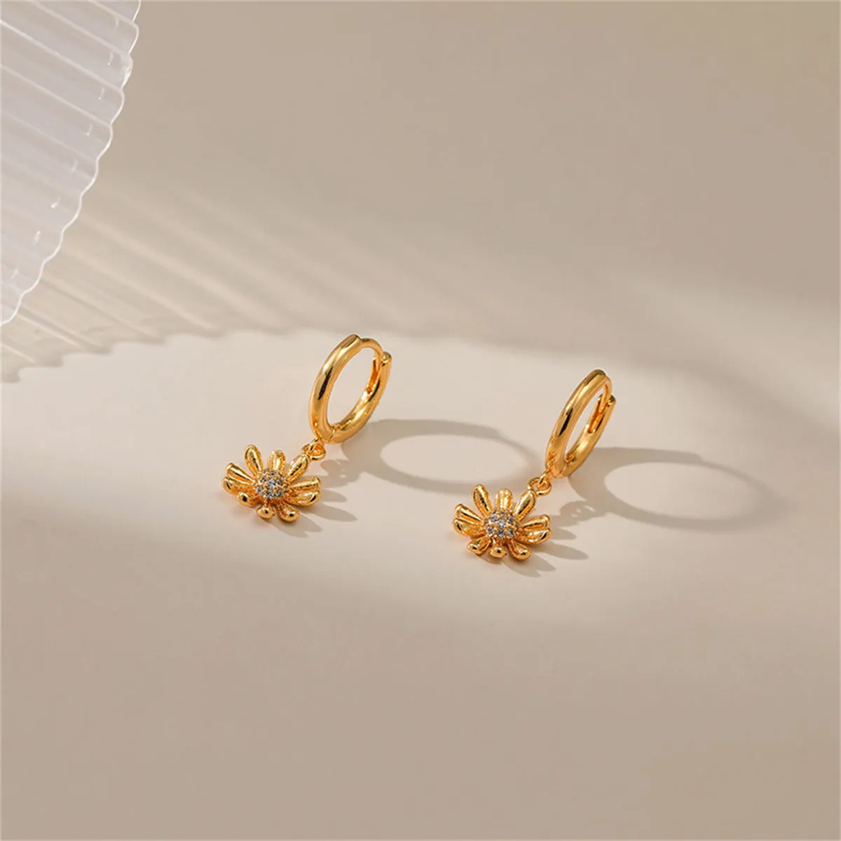 Cubic Zirconia & 18K Gold-Plated Mum Huggie Earrings