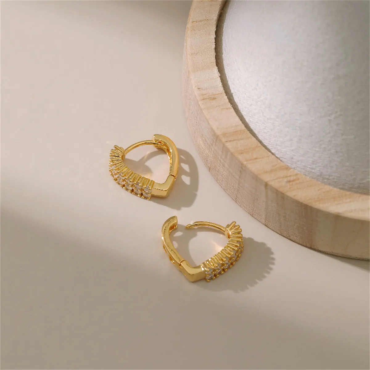 Cubic Zirconia & 18K Gold-Plated Prong-Set Heart Hoop Earrings