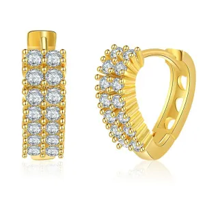 Cubic Zirconia & 18K Gold-Plated Prong-Set Heart Hoop Earrings