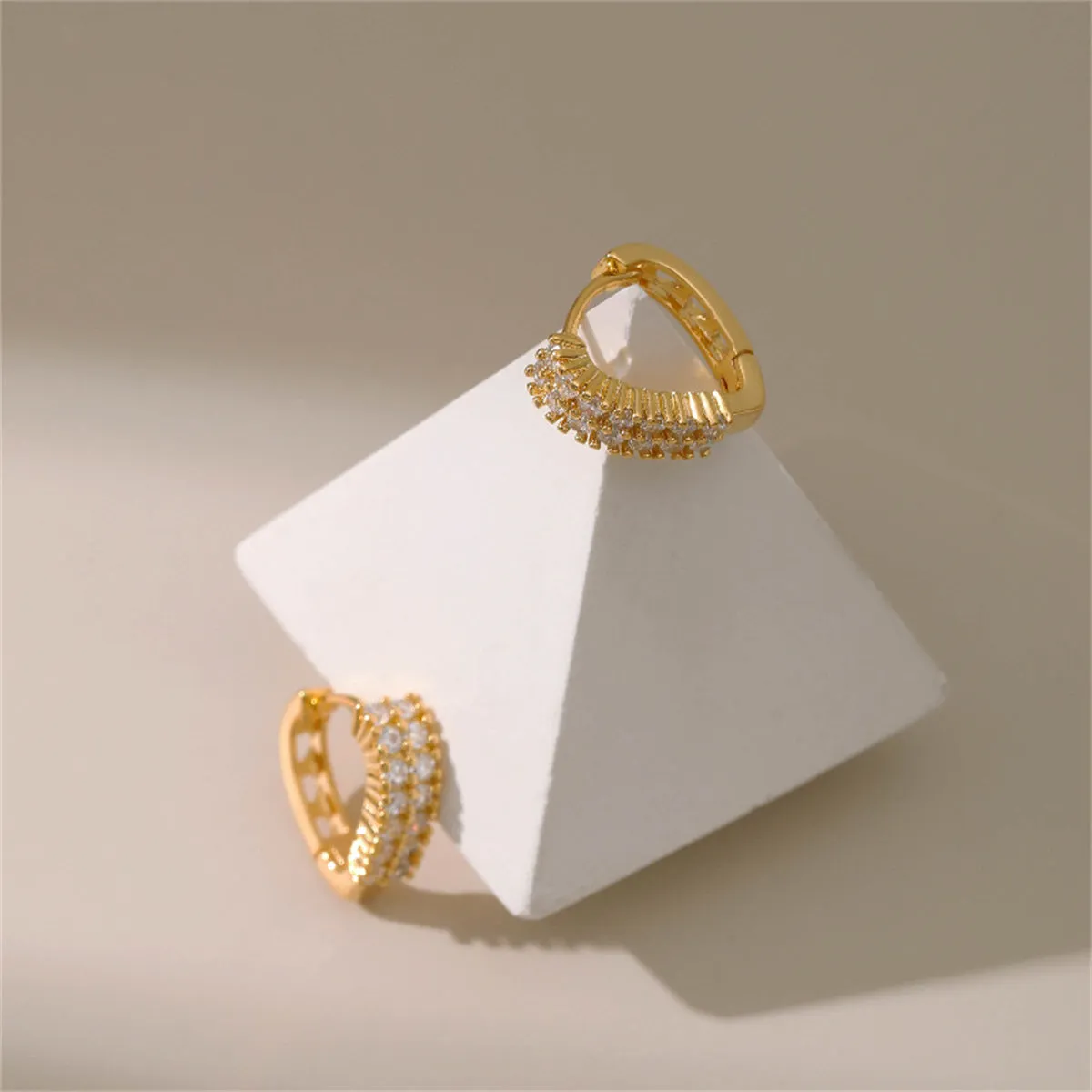 Cubic Zirconia & 18K Gold-Plated Prong-Set Heart Hoop Earrings