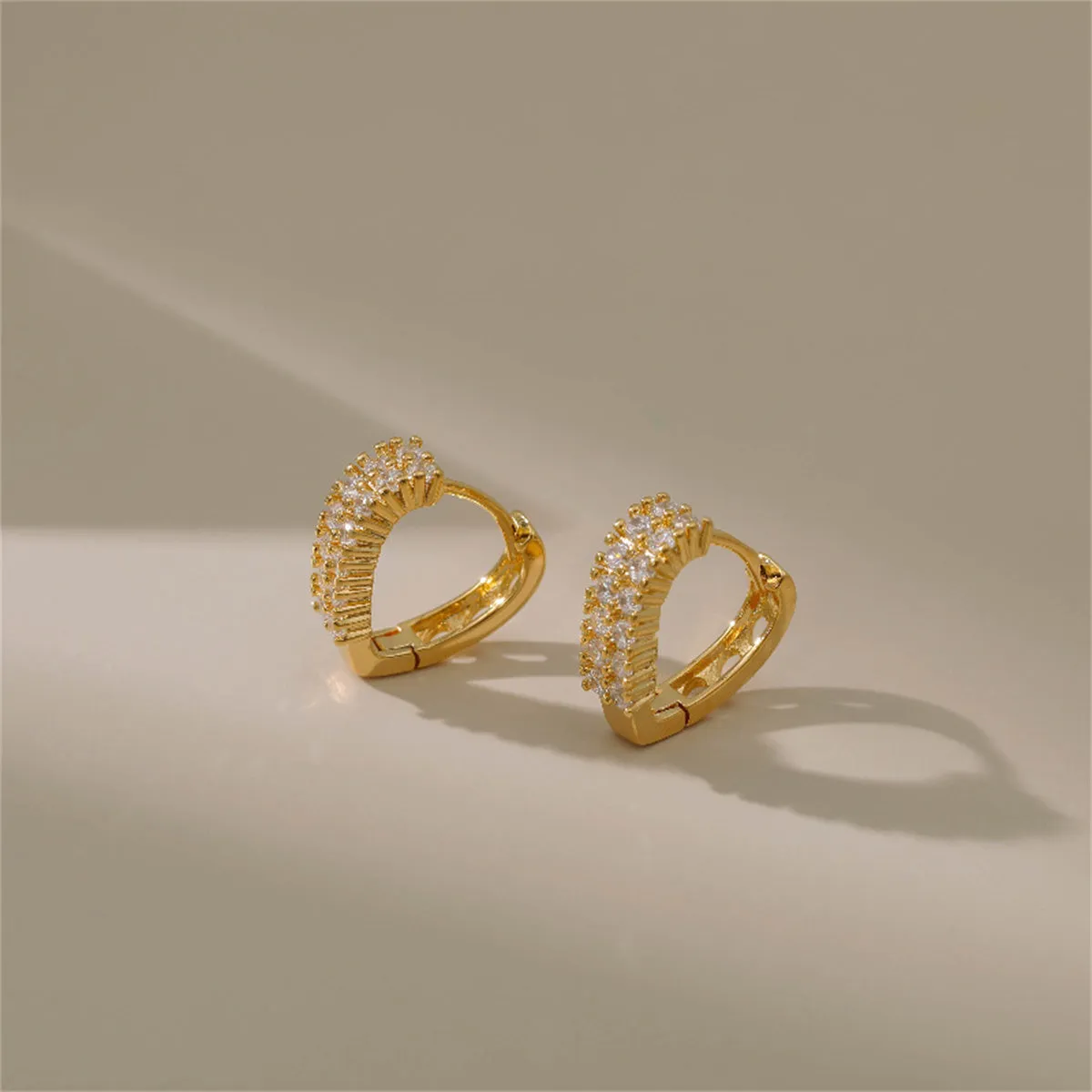 Cubic Zirconia & 18K Gold-Plated Prong-Set Heart Hoop Earrings