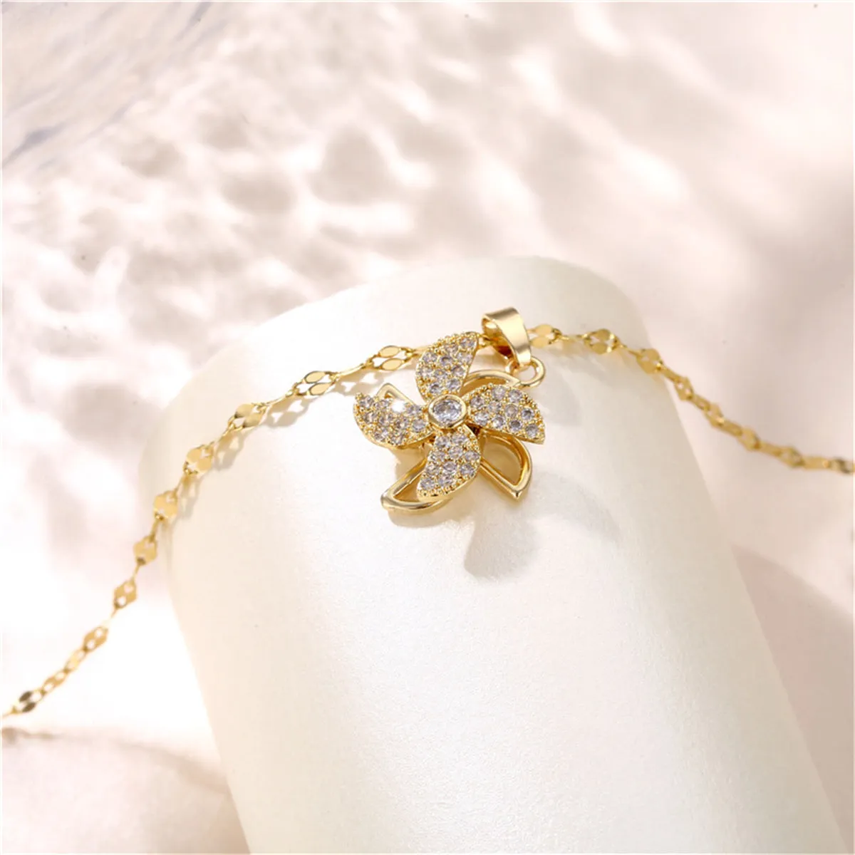 Cubic Zirconia & 18K Gold-Plated Rotatable Windmill Pendant Necklace