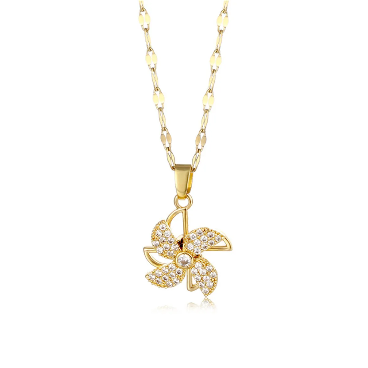 Cubic Zirconia & 18K Gold-Plated Rotatable Windmill Pendant Necklace