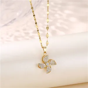 Cubic Zirconia & 18K Gold-Plated Rotatable Windmill Pendant Necklace