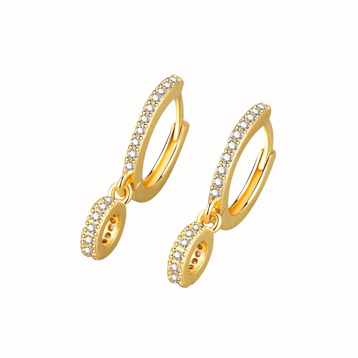 Cubic Zirconia & 18K Gold-Plated Round Huggie Earrings