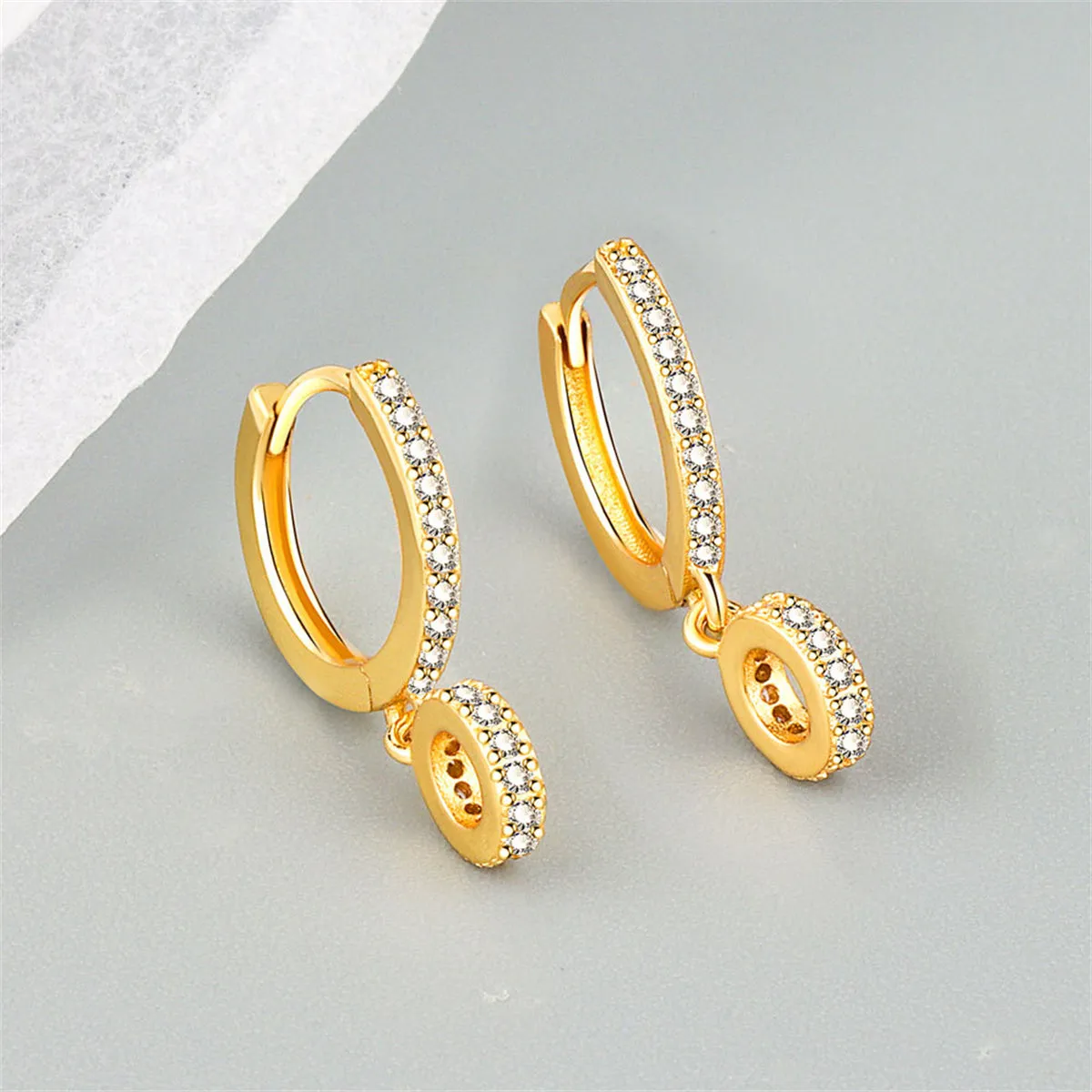 Cubic Zirconia & 18K Gold-Plated Round Huggie Earrings