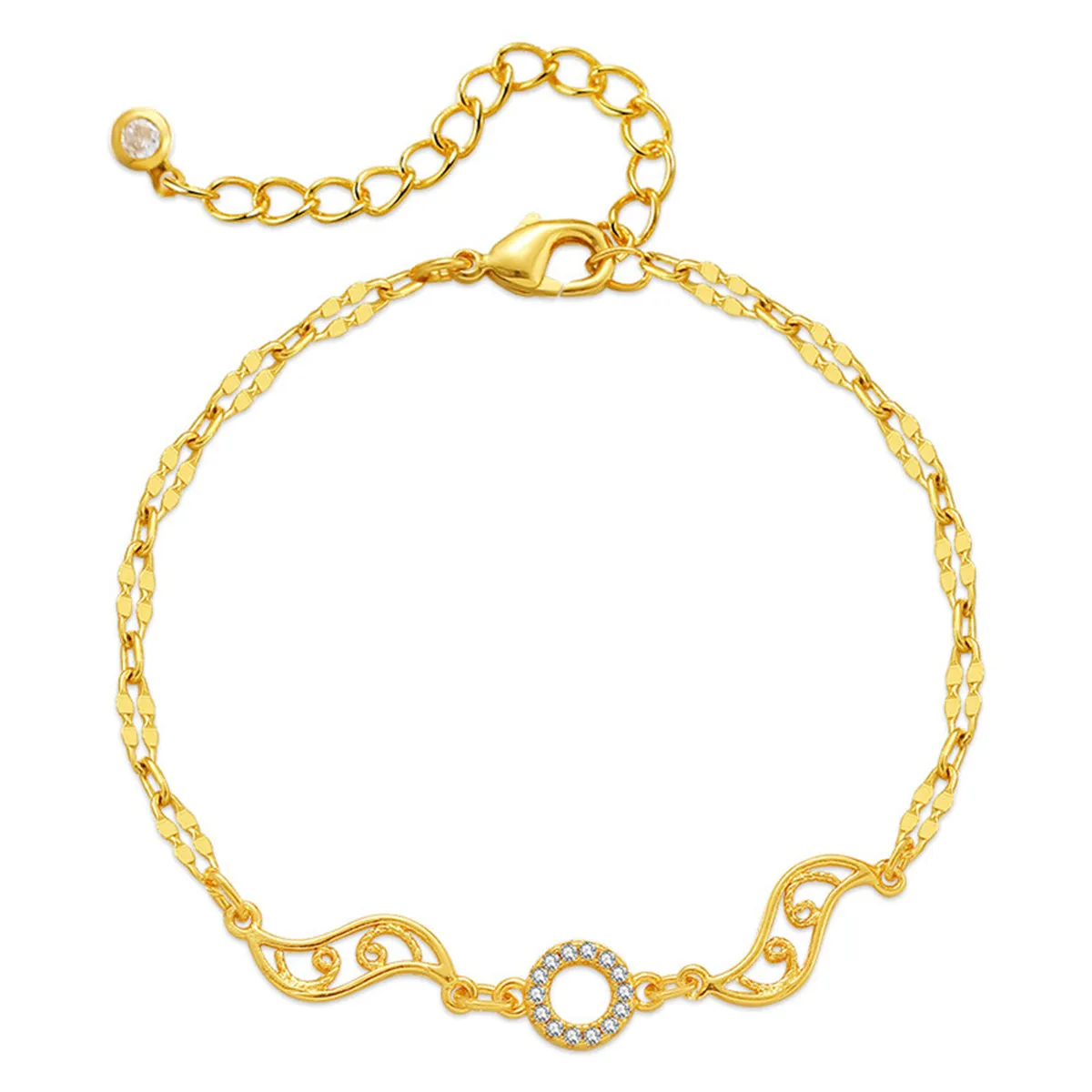 Cubic Zirconia & 18K Gold-Plated Round Wings Bracelet